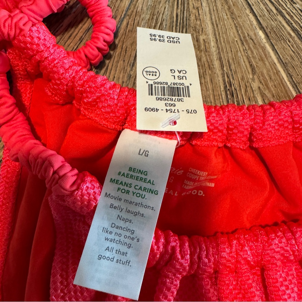 NWT Aerie bikini bottom size large Cheekiest bright spring coral color tie side - Picture 2 of 9